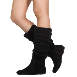 "Regular Calf" Slouchy Knee High Boots BLACK SU