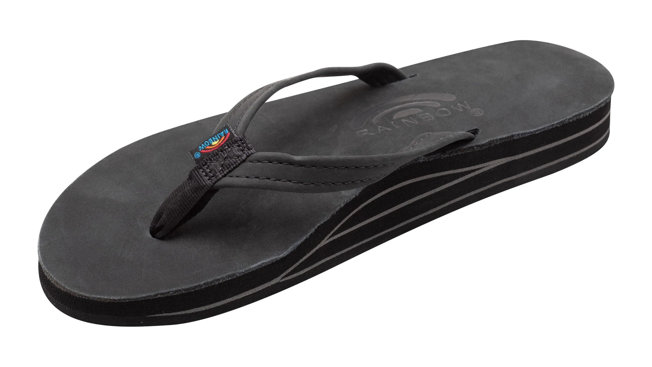 Rainbow Sandals Women’s Double Layer Premier Leather Narrow Strap w/Arch, Premier Black