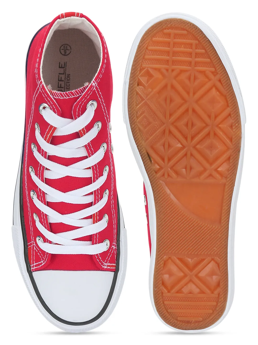 Red Canvas High Ankle Stylish Lace-Up Sneakers (TC-CAN2-RED)