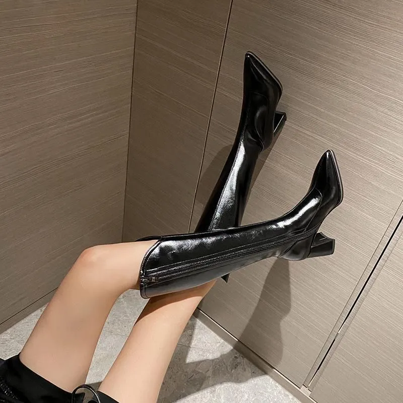 Rhodes Knee High Pointed Leather Boots