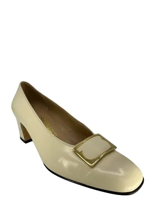 Salvatore Ferragamo Ivory And Gold Pumps Size 8.5