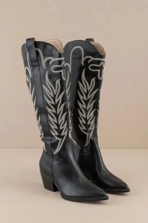 Samara Knee High Cowboy Boots: MIDNIGHT Black