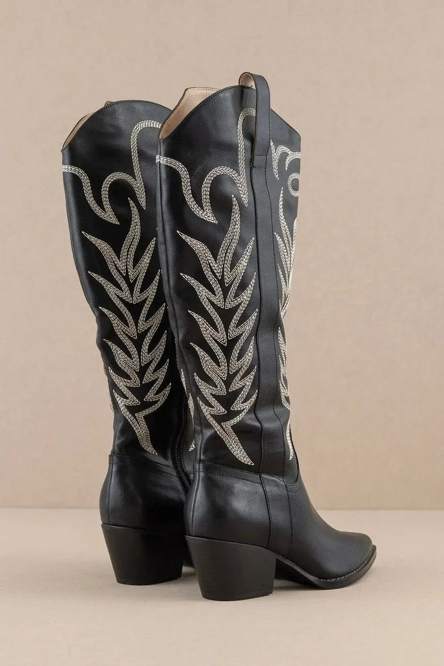 Samara Knee High Cowboy Boots: MIDNIGHT Black