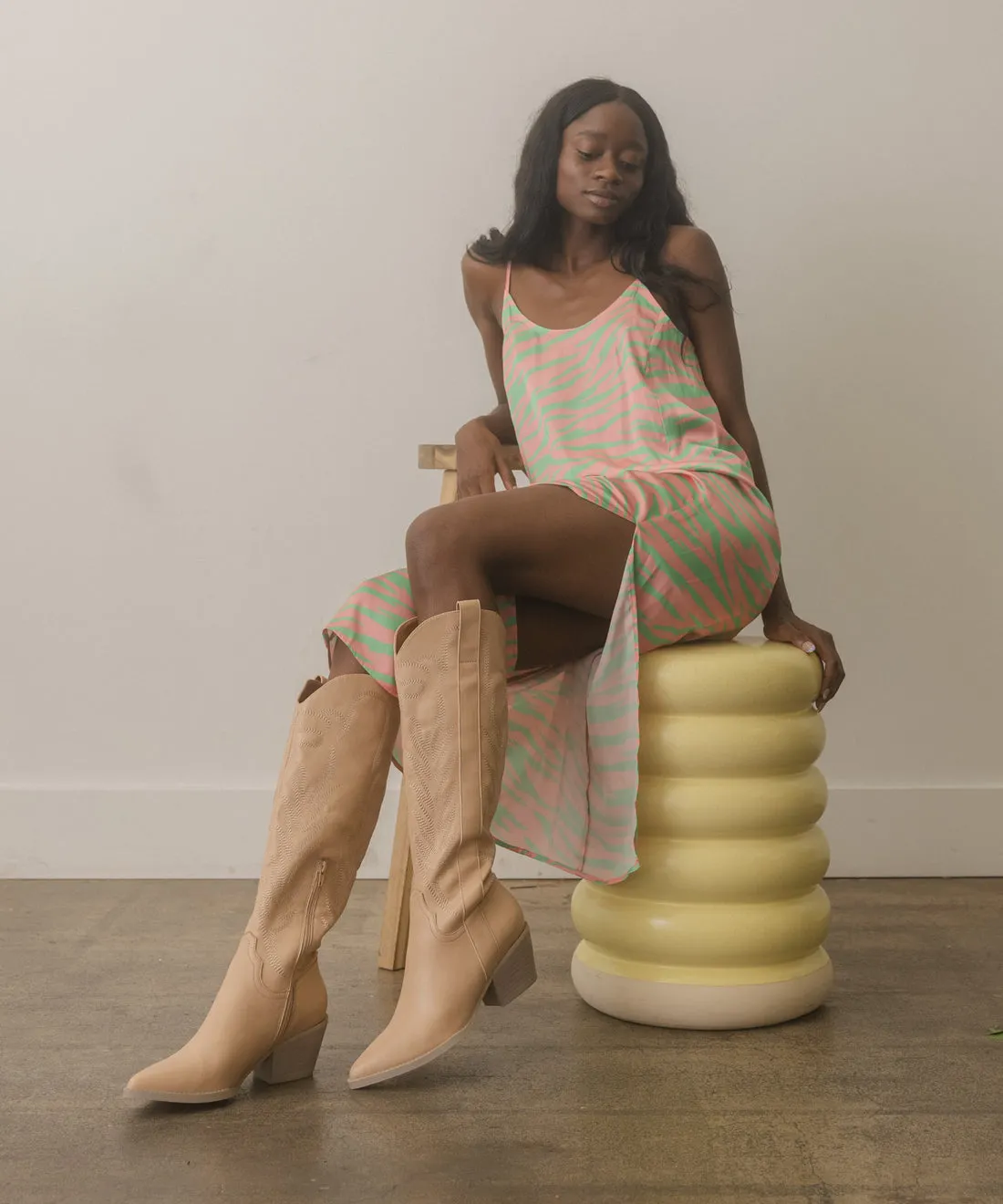 Samara Knee High Cowboy Boots: Nude