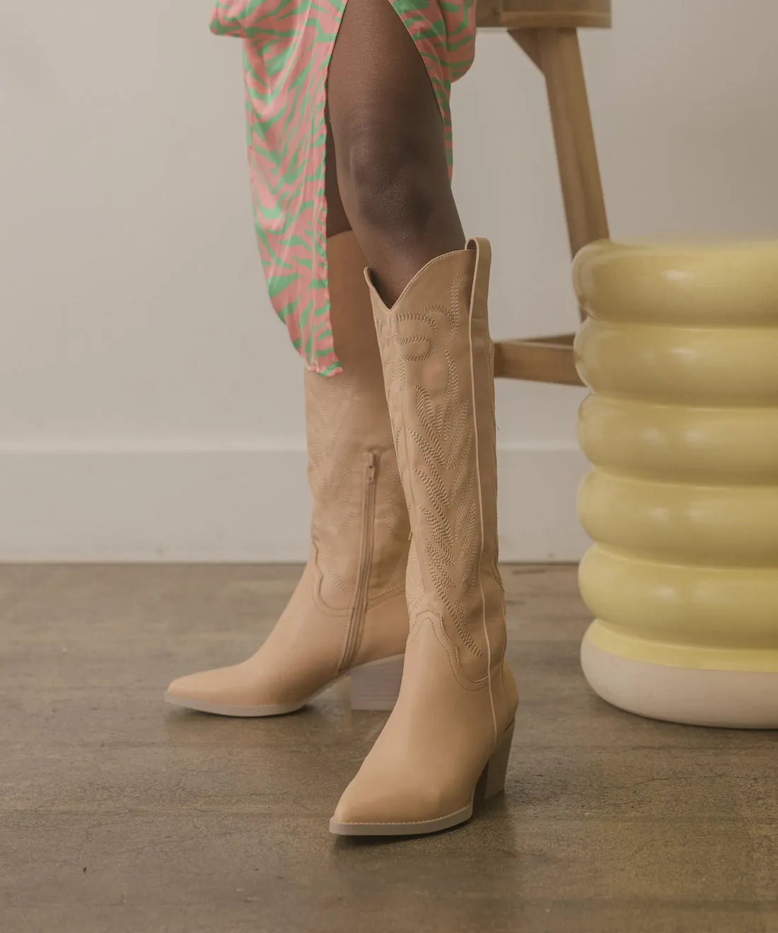 Samara Knee High Cowboy Boots: Nude