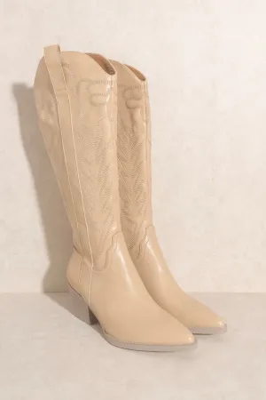 Samara Knee High Cowboy Boots: Nude