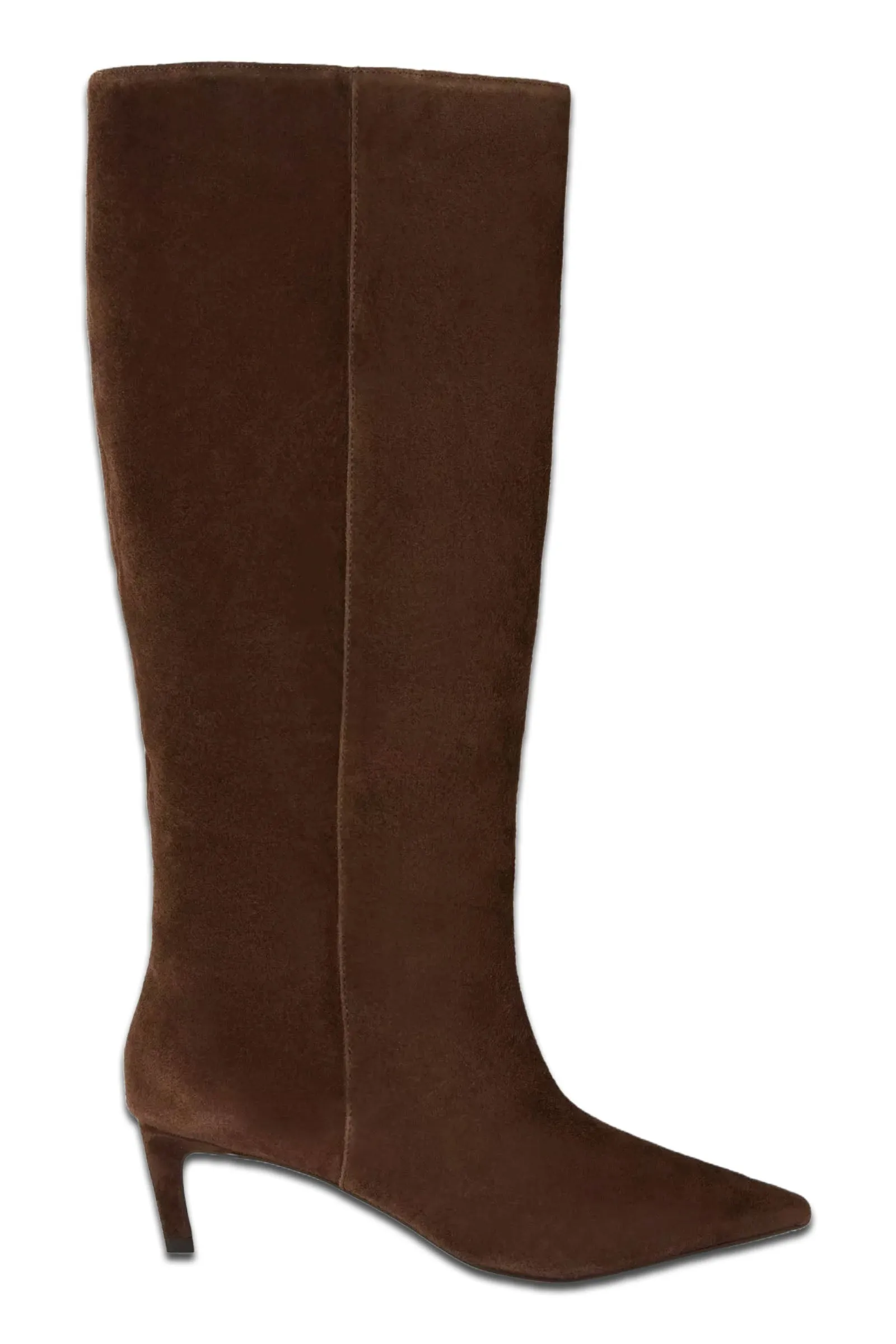 Scarlette Suede Kitten Heel Pull On Knee Boots, Chocolate