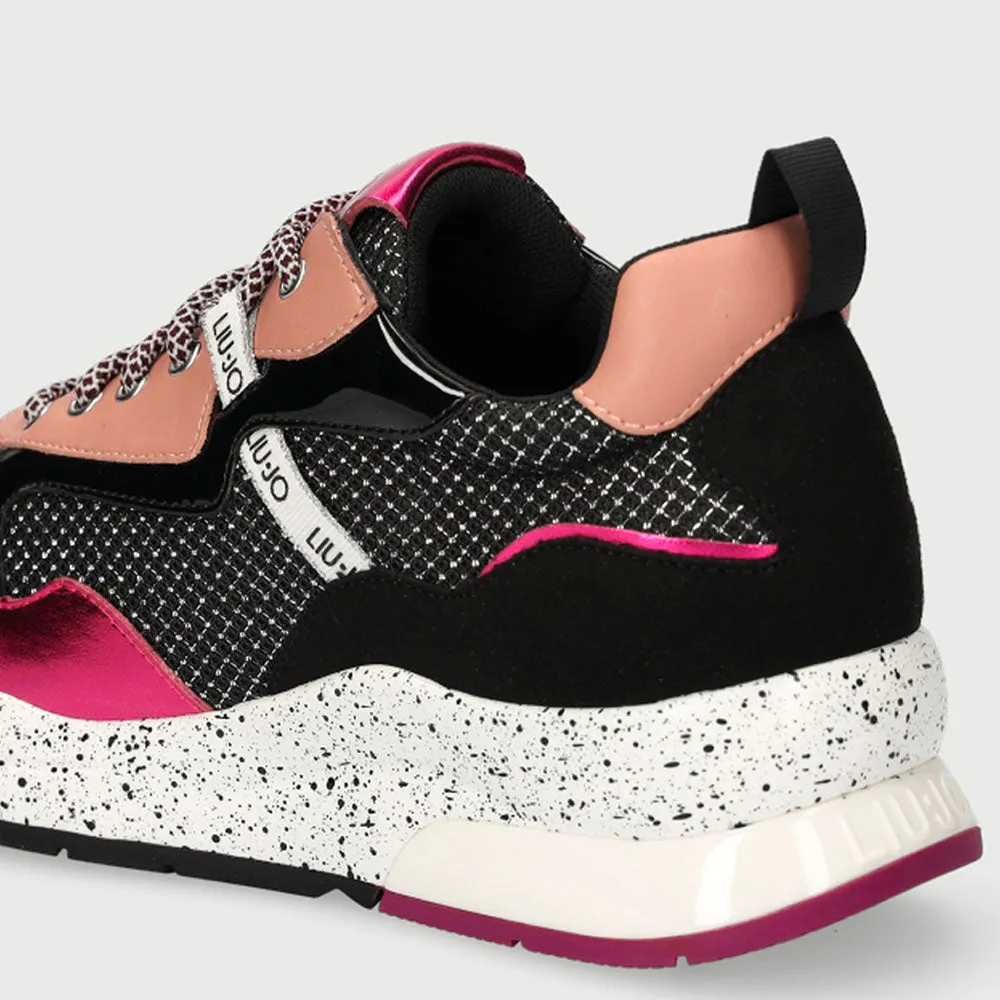 Scarpe Donna LIU JO Sneakers in Tessuto Mesh Nero e Rosa