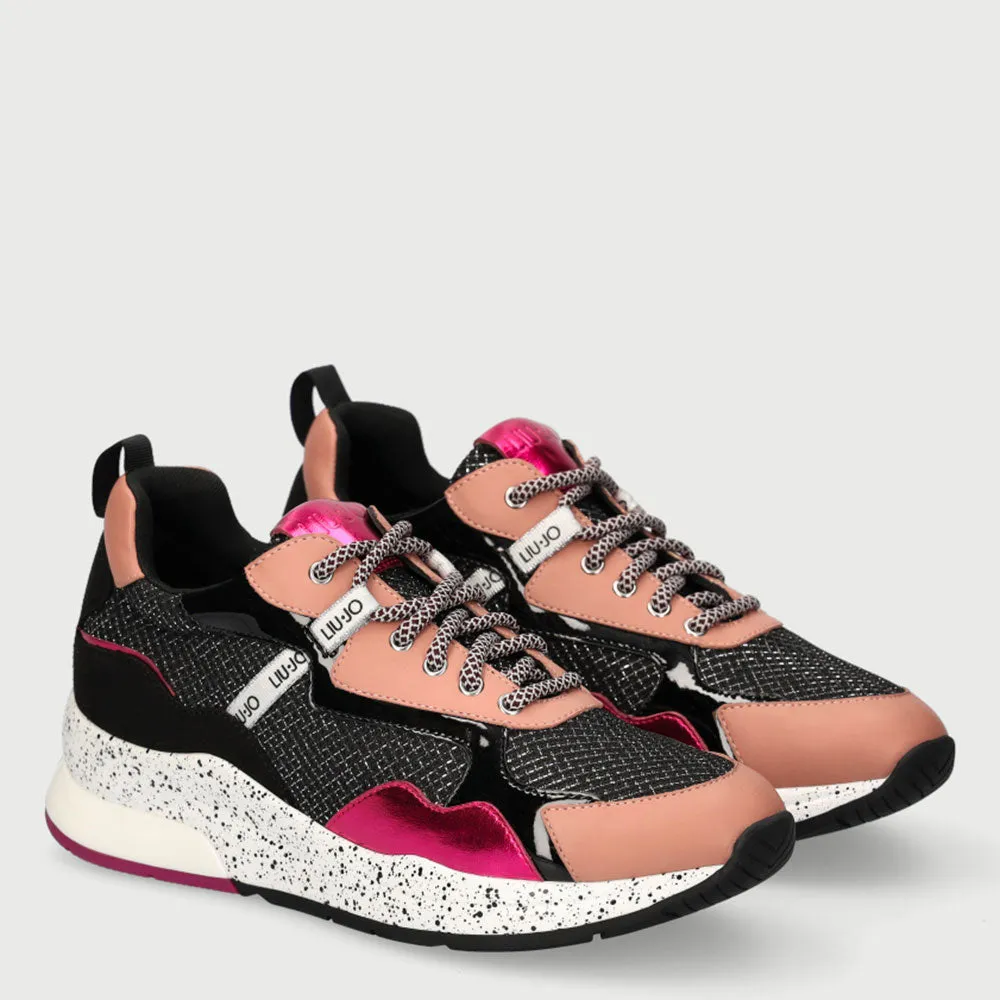 Scarpe Donna LIU JO Sneakers in Tessuto Mesh Nero e Rosa