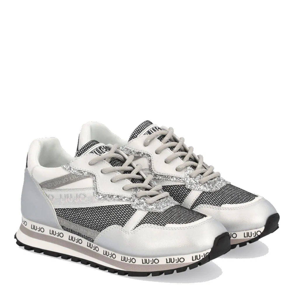 Scarpe Junior LIU JO linea Wonder 8 Sneakers in Mesh e Tessuto Effetto Laminato Silver