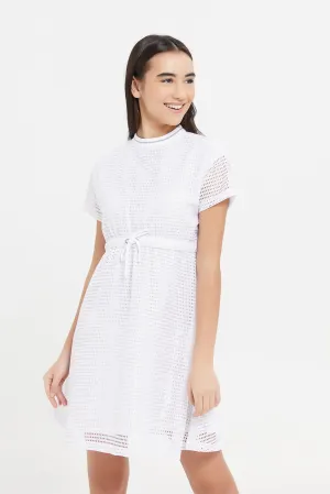 Senior Girls White Mesh Dress