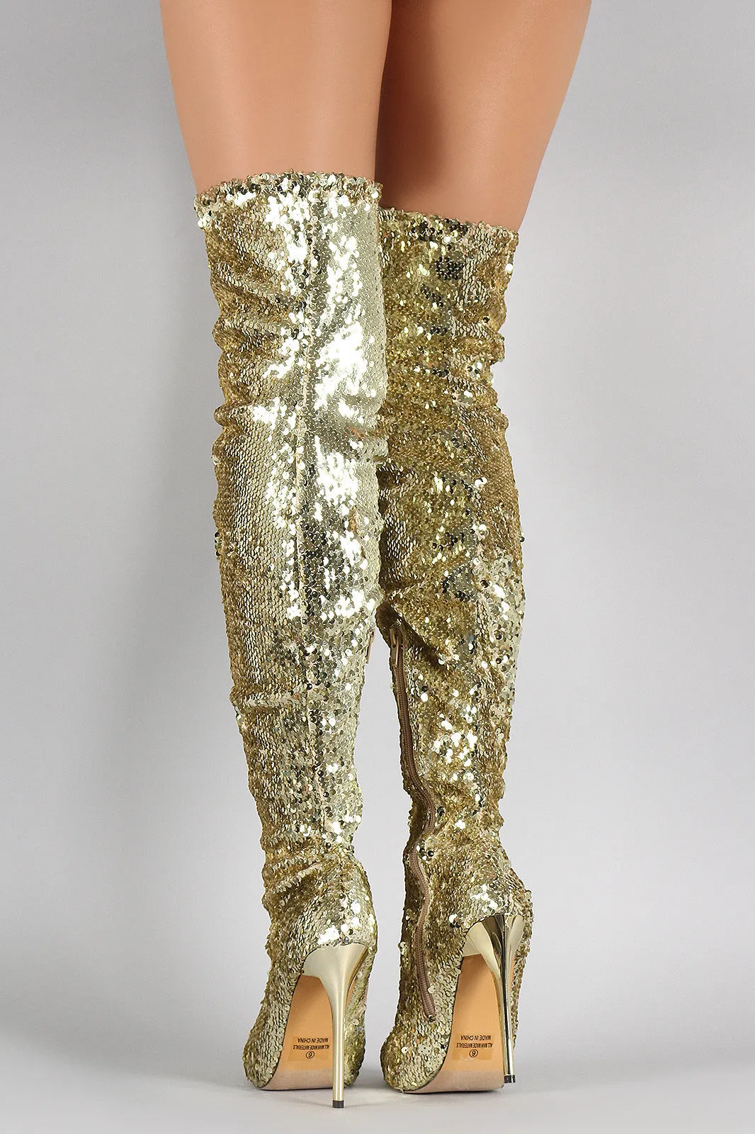 Sequin Pointy Toe Stiletto Over-The-Knee Boots