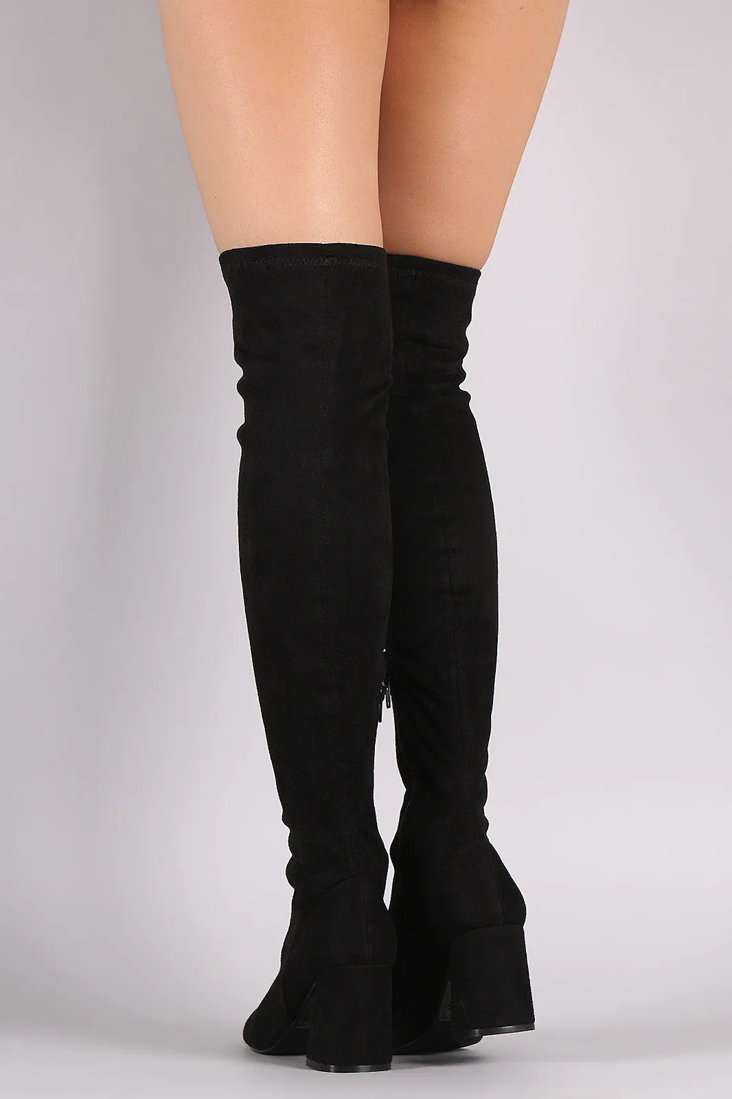 Shoe Republic LA Fitted Suede Block Heeled Over-The-Knee Boots