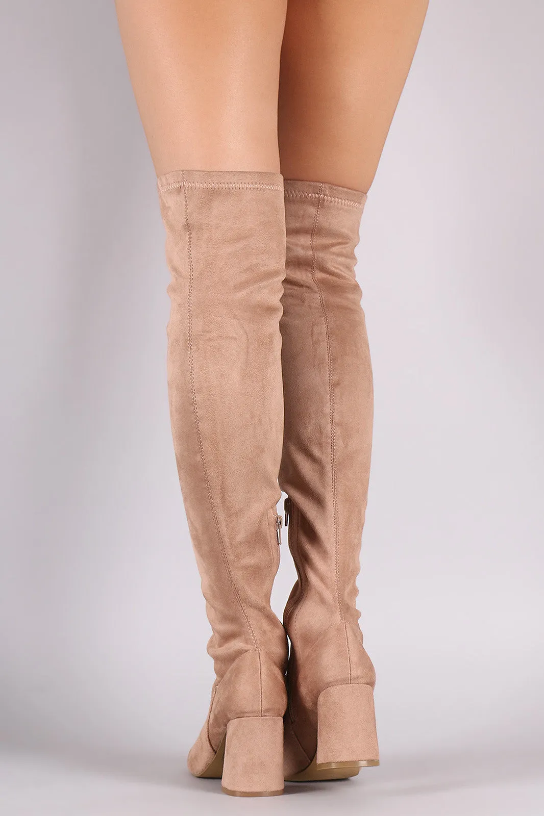 Shoe Republic LA Fitted Suede Block Heeled Over-The-Knee Boots