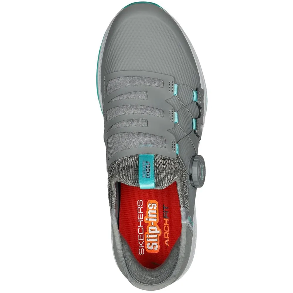 Skechers Ladies Go Golf Elite 5 Slip-In Twist Fit Waterproof Spikeless Shoes - Grey/Aqua