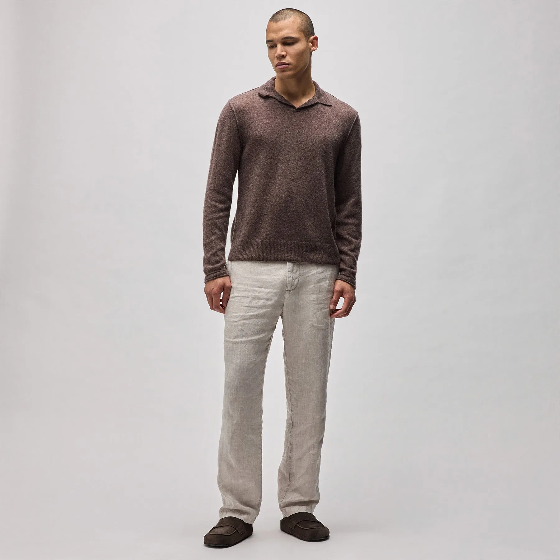 Soft Featherweight Cashmere Polo - Brownstone