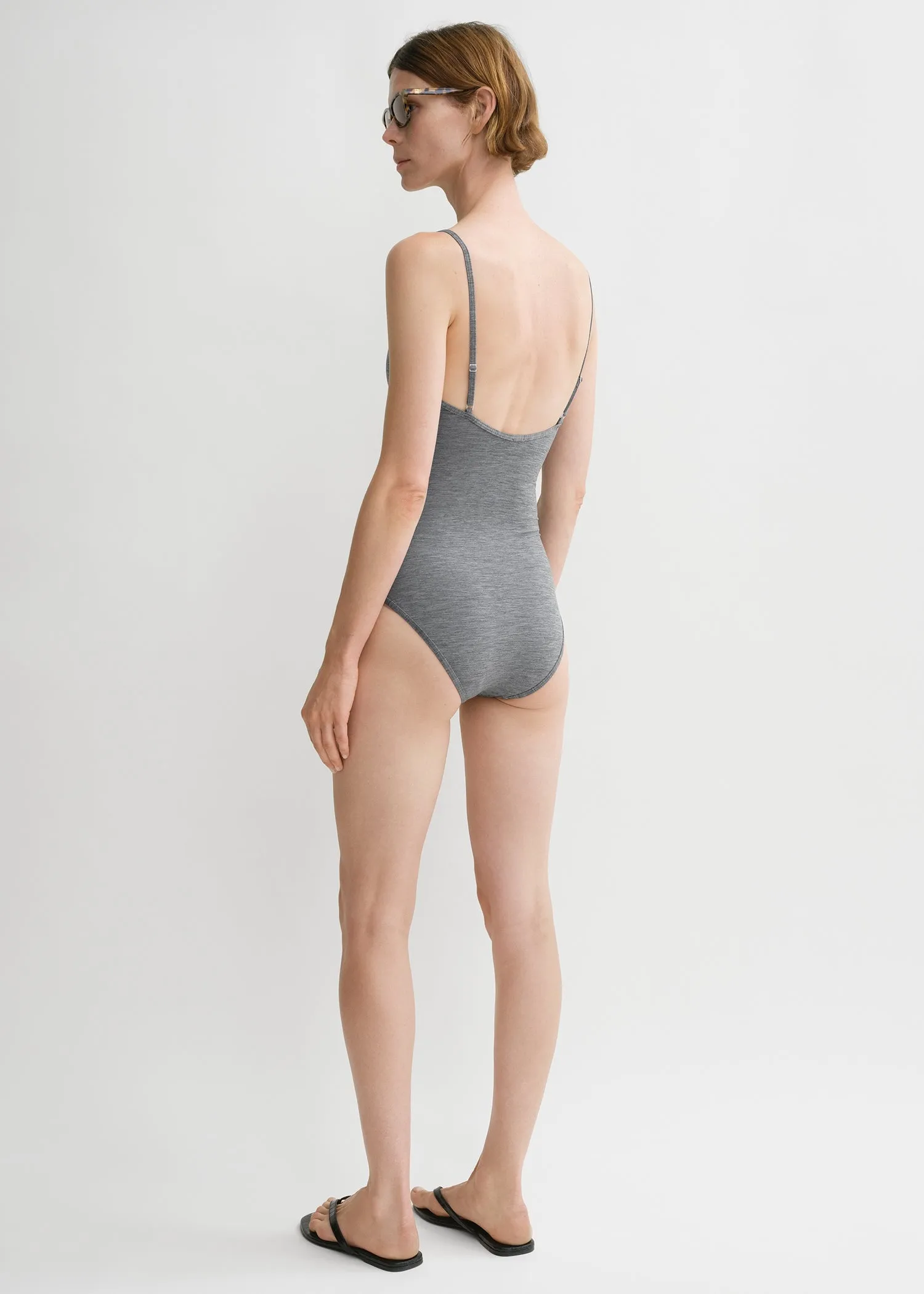 Square-neck swimsuit grey melange