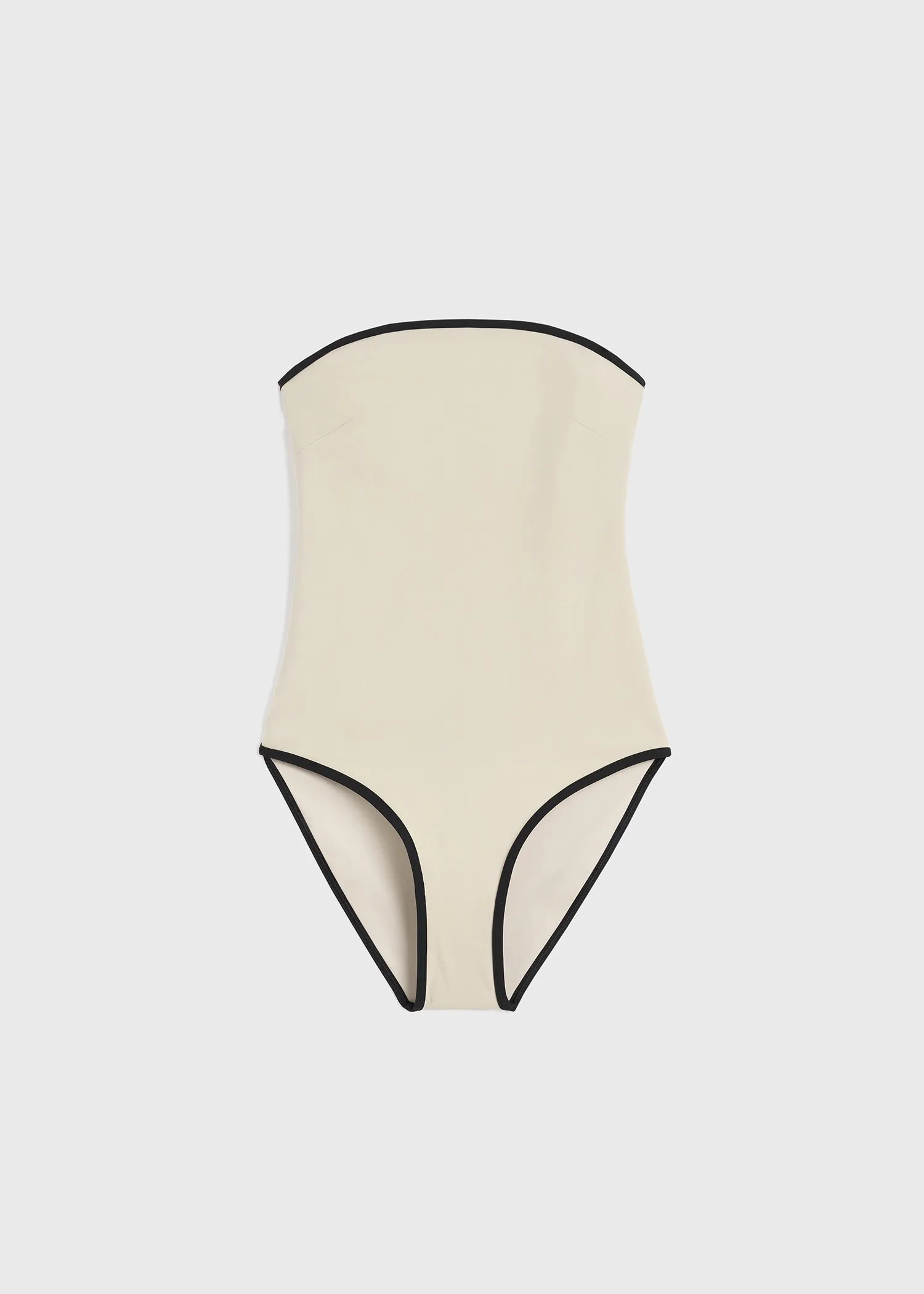 Stripe edge strapless swimsuit light hay