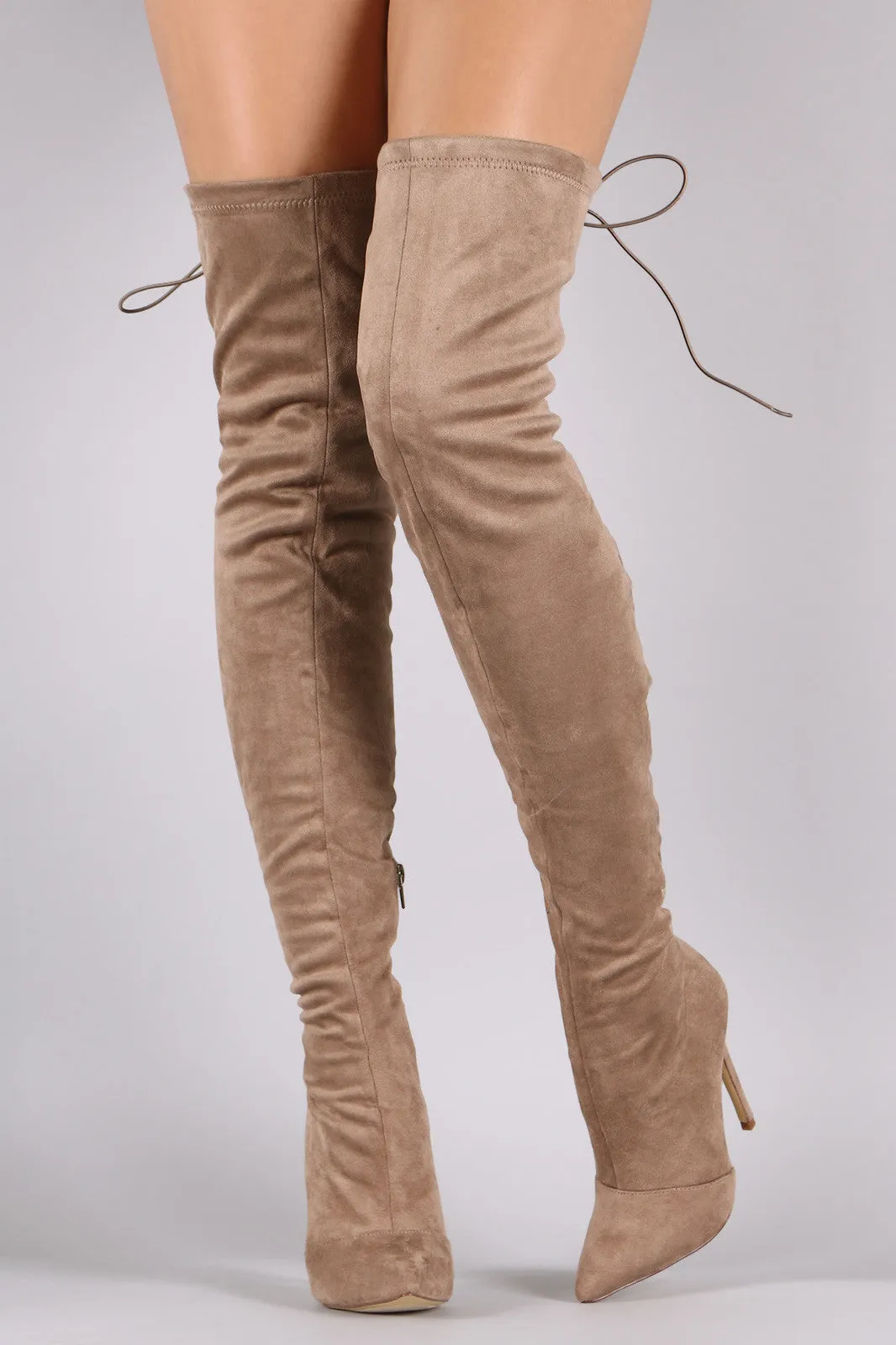 Suede Back Studded Lace Up Pointy Toe Boots