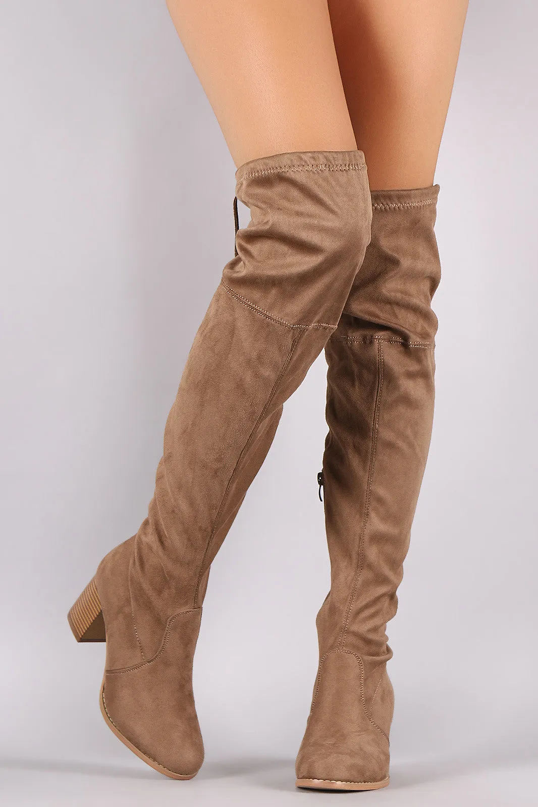 Suede OTK Drawstring Fitted Block Heeled Boots