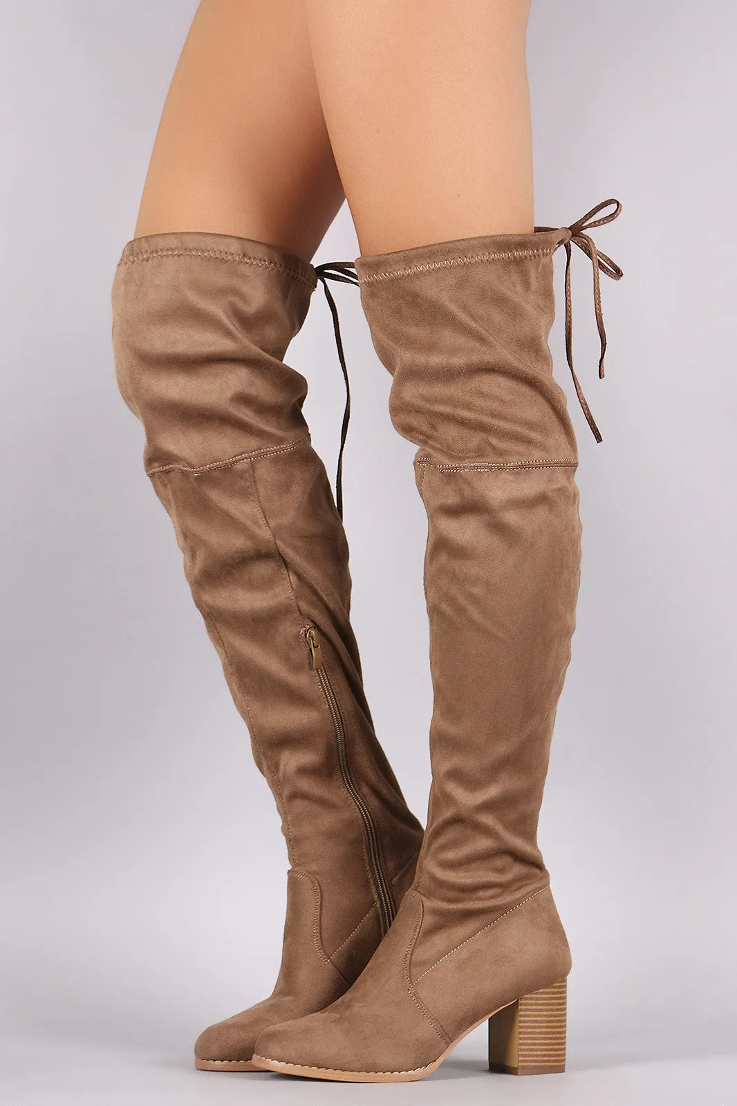 Suede OTK Drawstring Fitted Block Heeled Boots