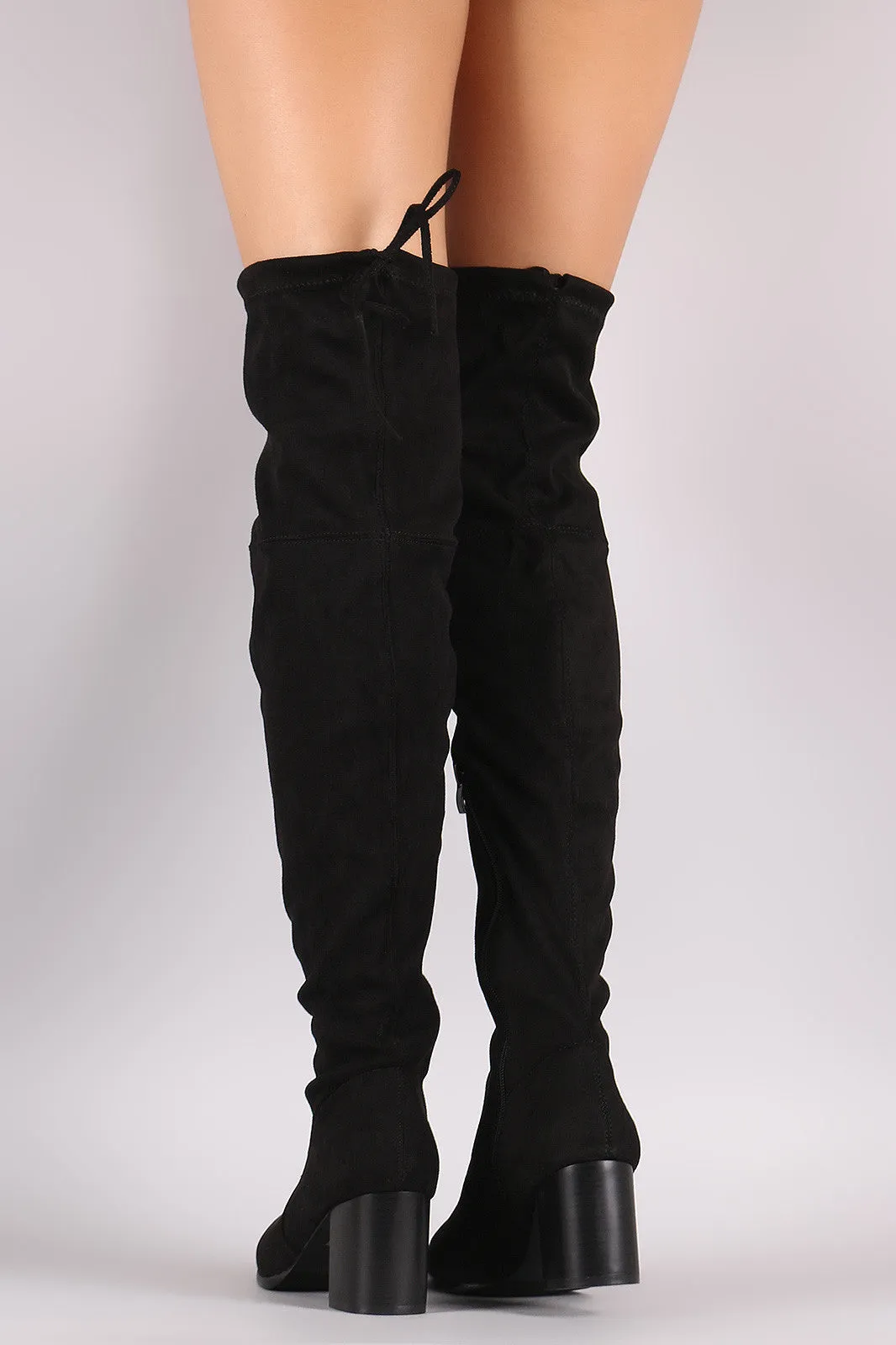 Suede OTK Drawstring Fitted Block Heeled Boots