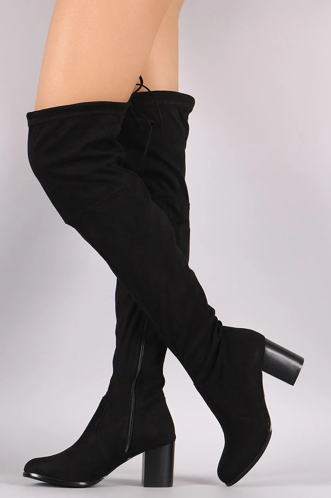 Suede OTK Drawstring Fitted Block Heeled Boots