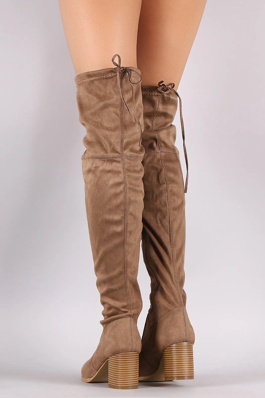 Suede OTK Drawstring Fitted Block Heeled Boots