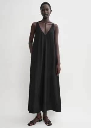 T-strap crepe-back satin dress black