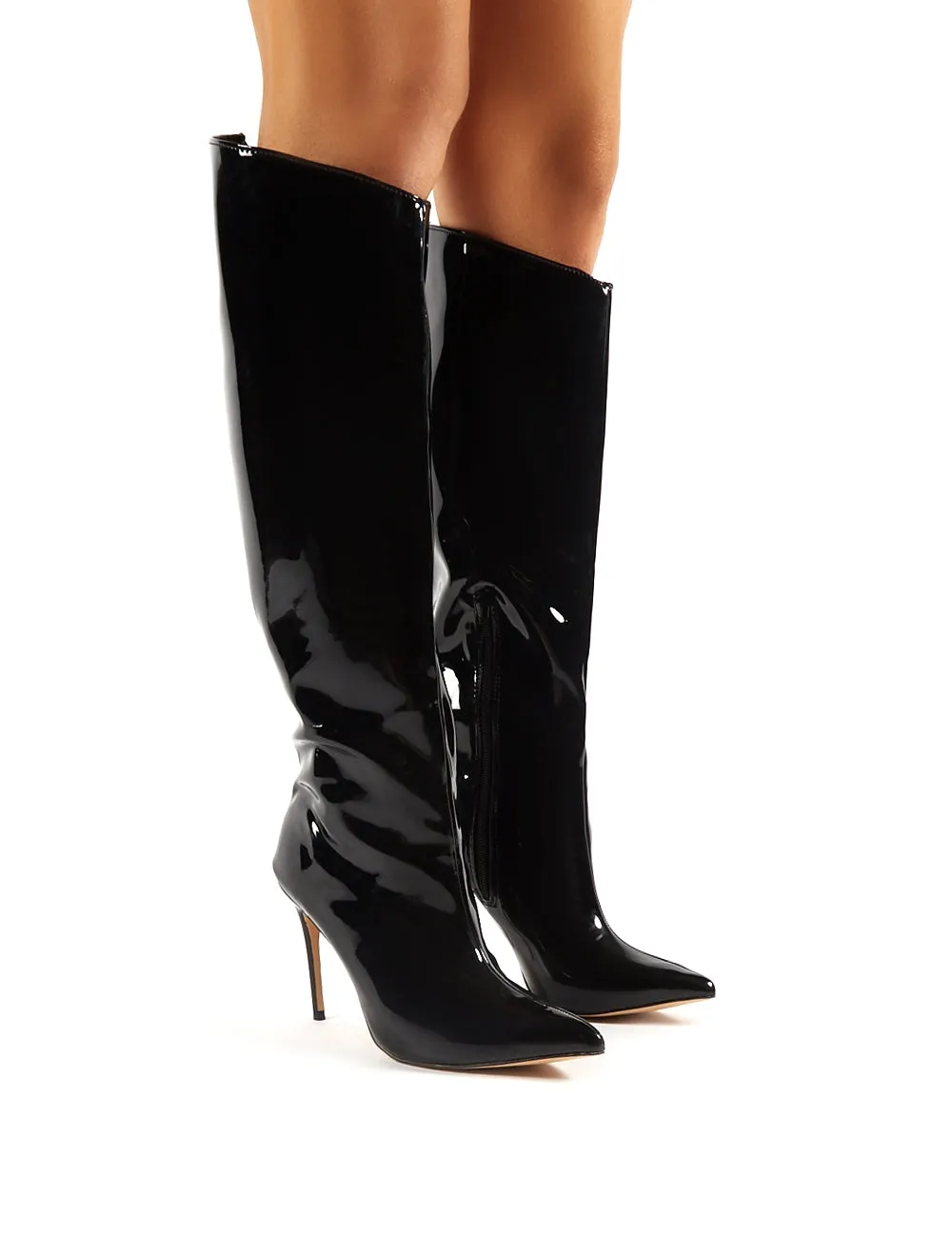 Thriller Black Pointed Stiletto Heeled Knee High Boots