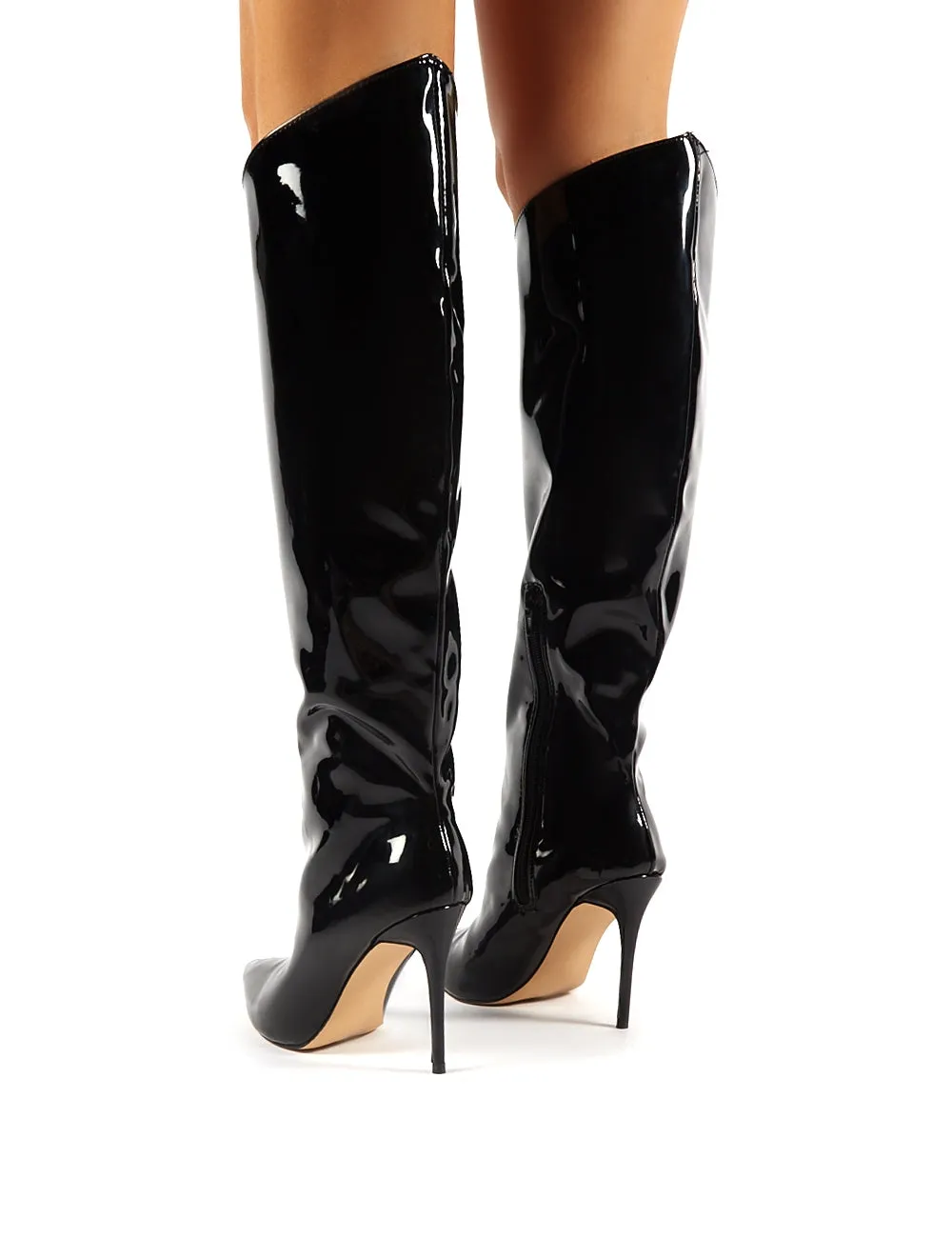 Thriller Black Pointed Stiletto Heeled Knee High Boots