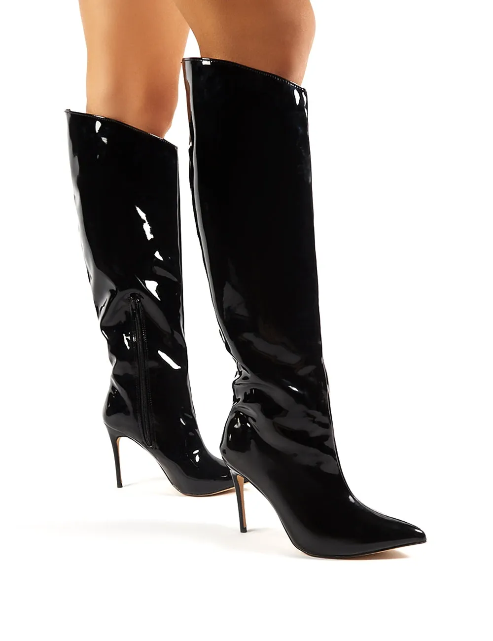 Thriller Black Pointed Stiletto Heeled Knee High Boots