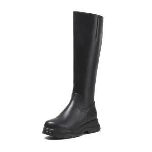 TinaCus Women's Genuine Leather Round Toe Handmade Zipper Classic Knee High Boots with Platform