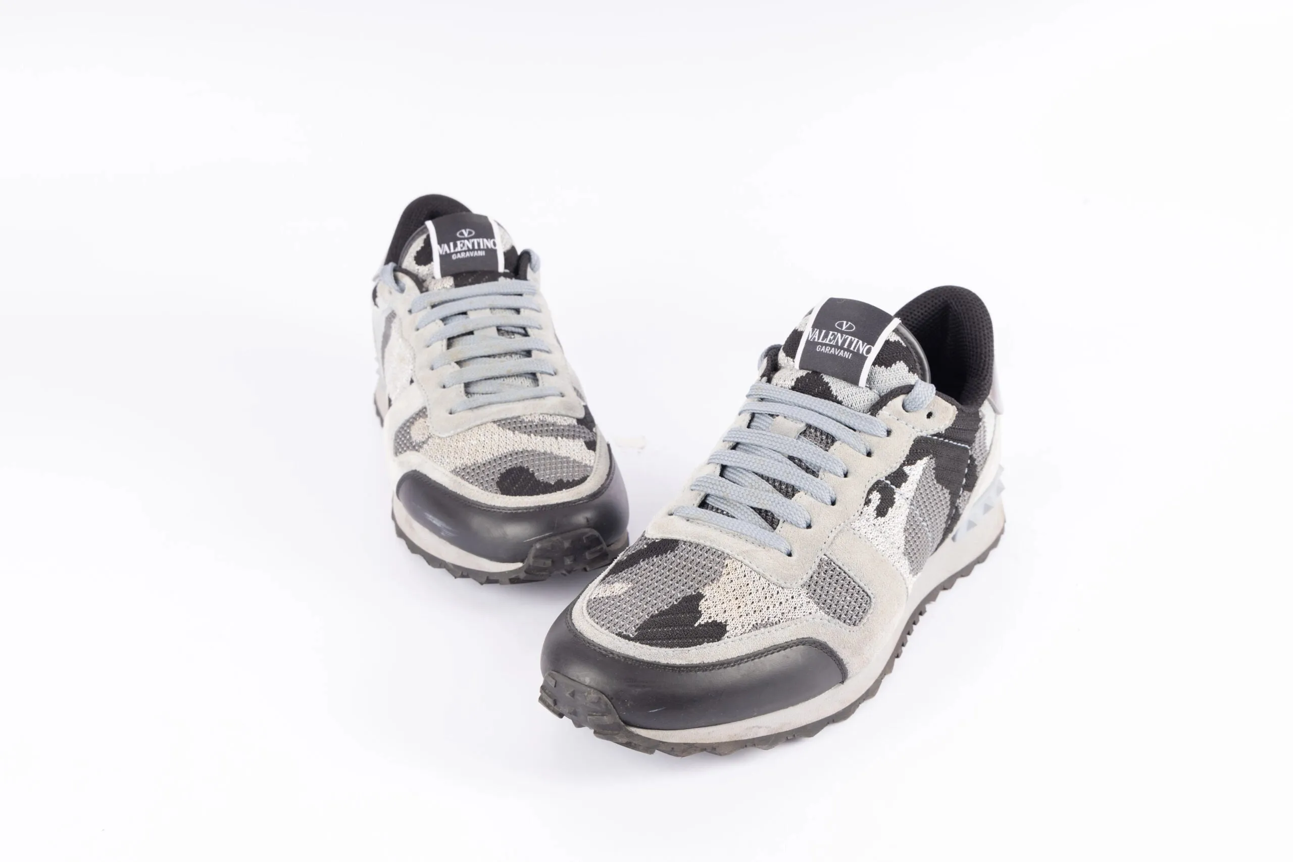 Valentino Garavani Grey Mesh Camouflage Rockrunner Sneakers