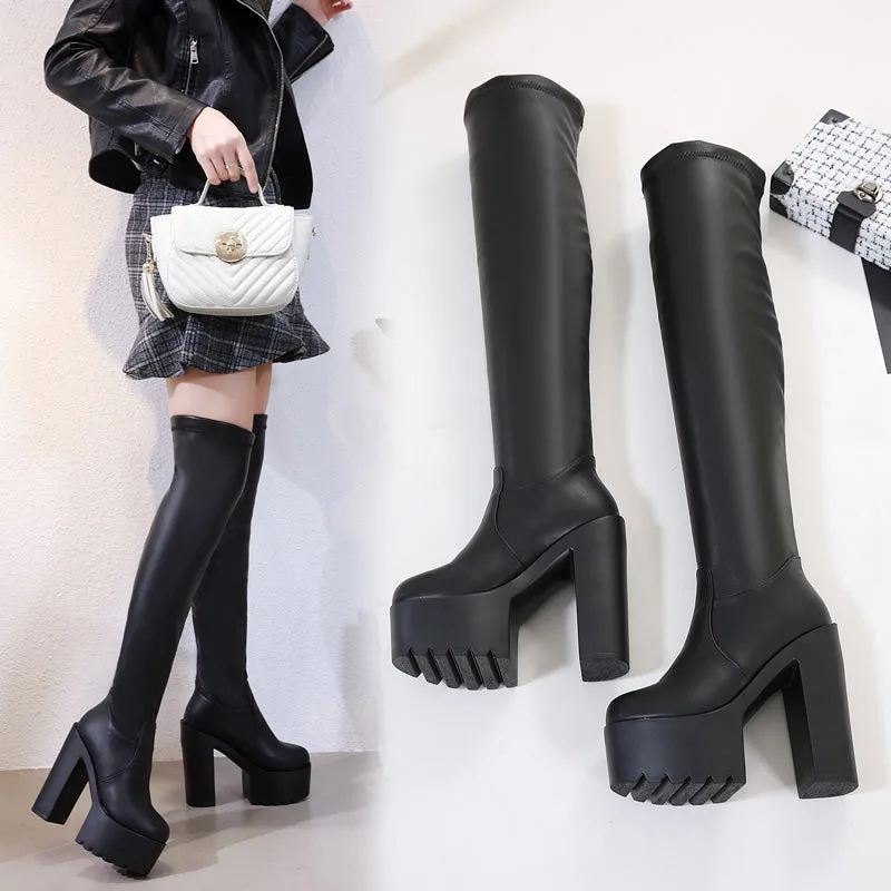 Vienna PU Over The Knee High Heel Platform Boots