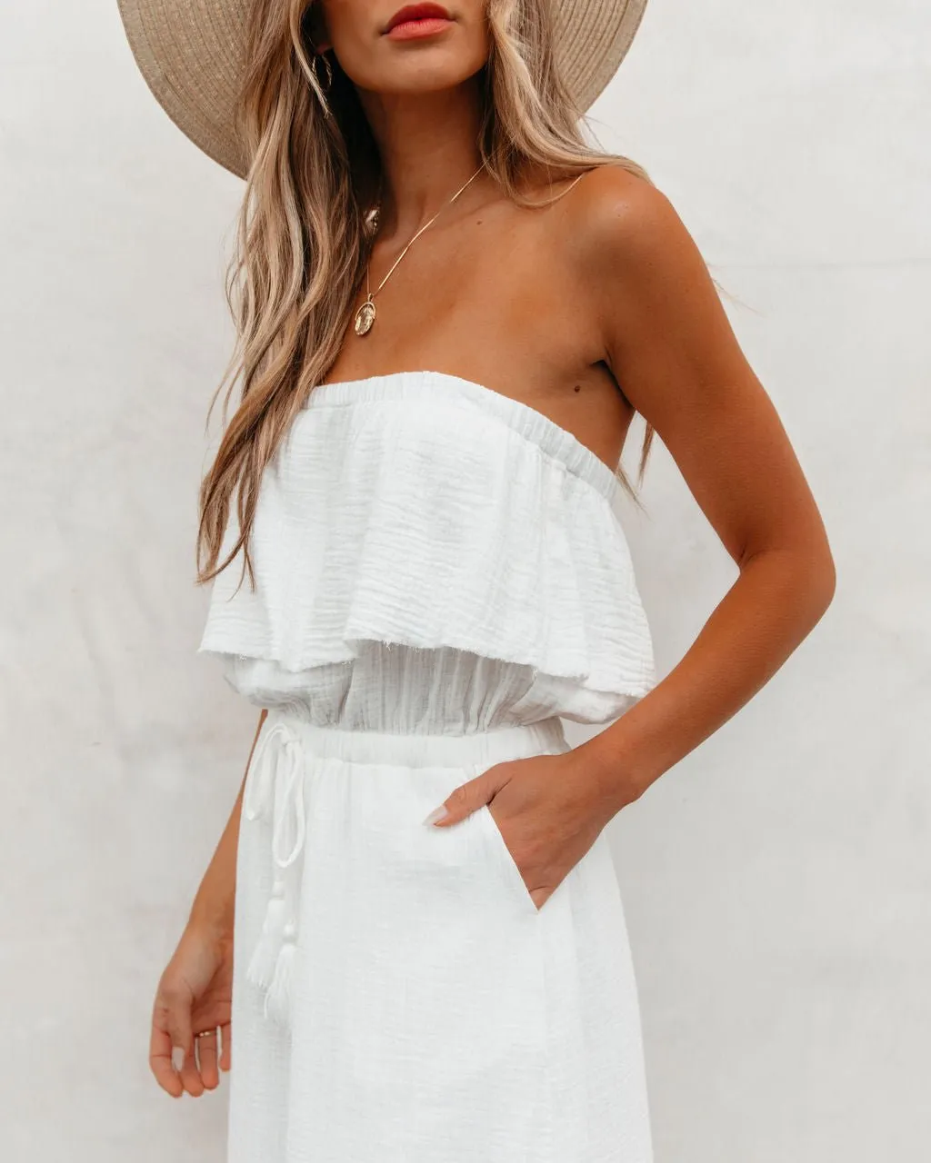 White Strapless Ruffled Maxi Dress - FINAL SALE