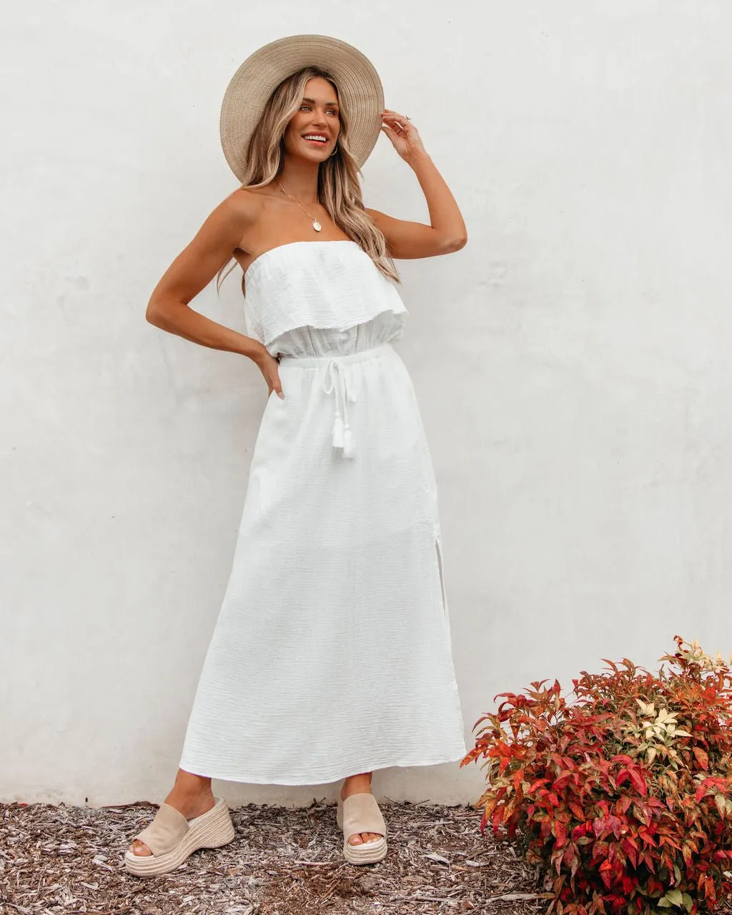 White Strapless Ruffled Maxi Dress - FINAL SALE