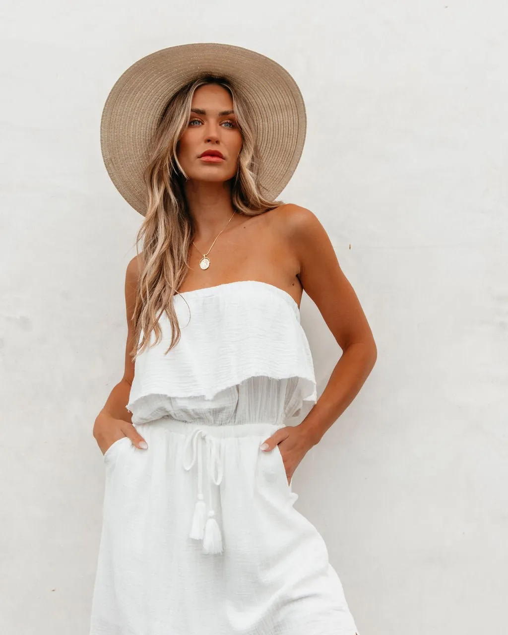 White Strapless Ruffled Maxi Dress - FINAL SALE