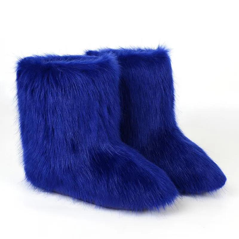 Winter Multicolor Fluffy Anti-skid Flat Heel Lining Fur Keep Warm Women Snow Boots