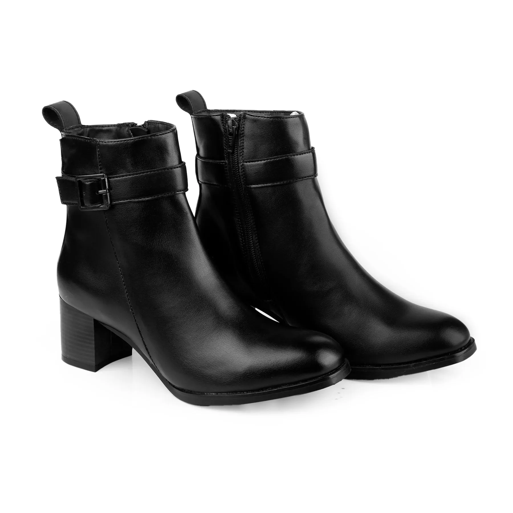 Women Buckle Ankle Zipper Boots with Heels