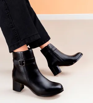 Women Buckle Ankle Zipper Boots with Heels