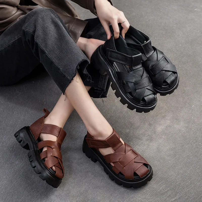 Women Minimalist Plaited Leather Casual Sandals