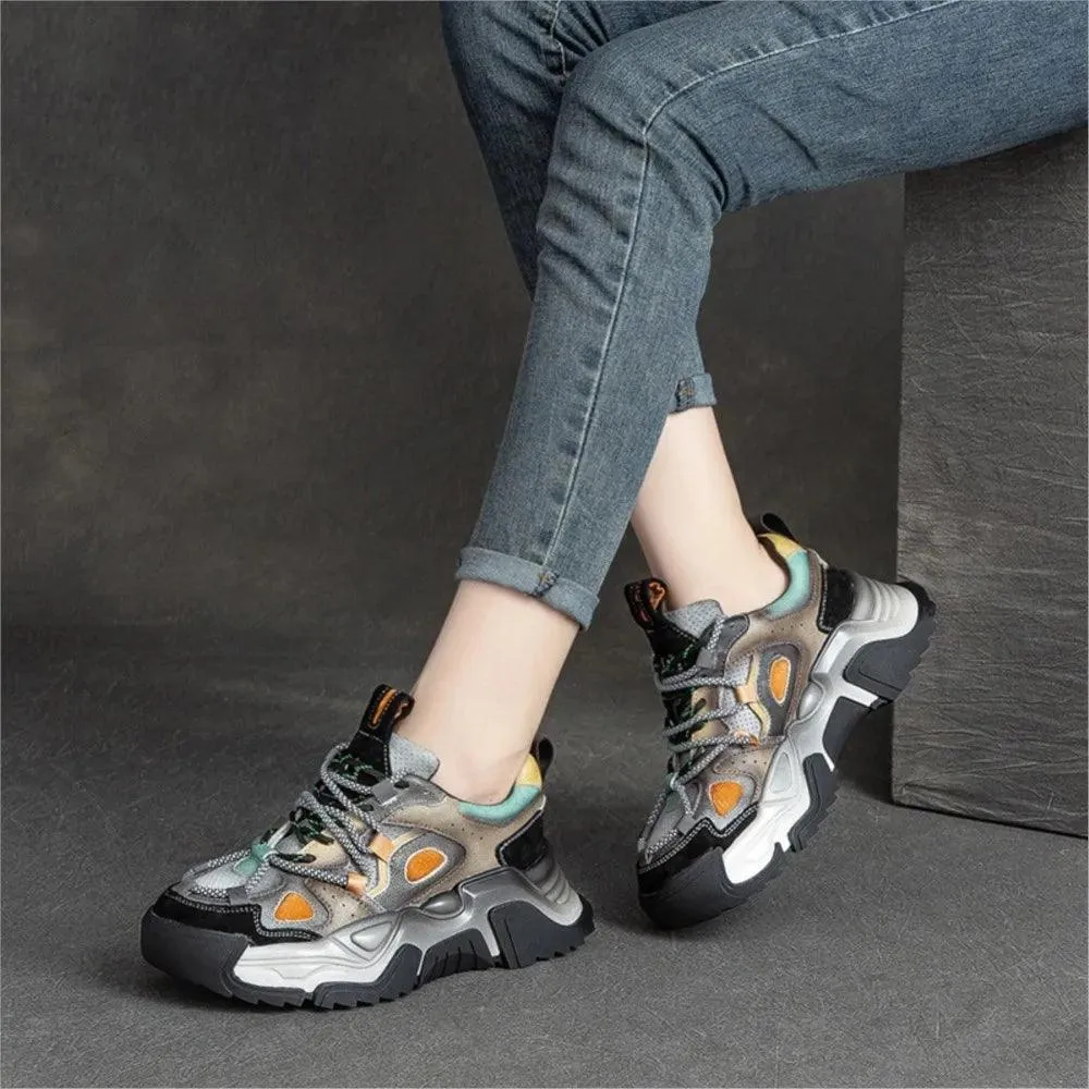 Women's Casual Platform Sneakers P9006-17: Mixed Colors Shoes