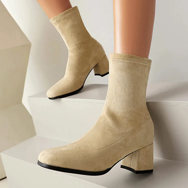 Women's Round Toe Square Heel Short Boots