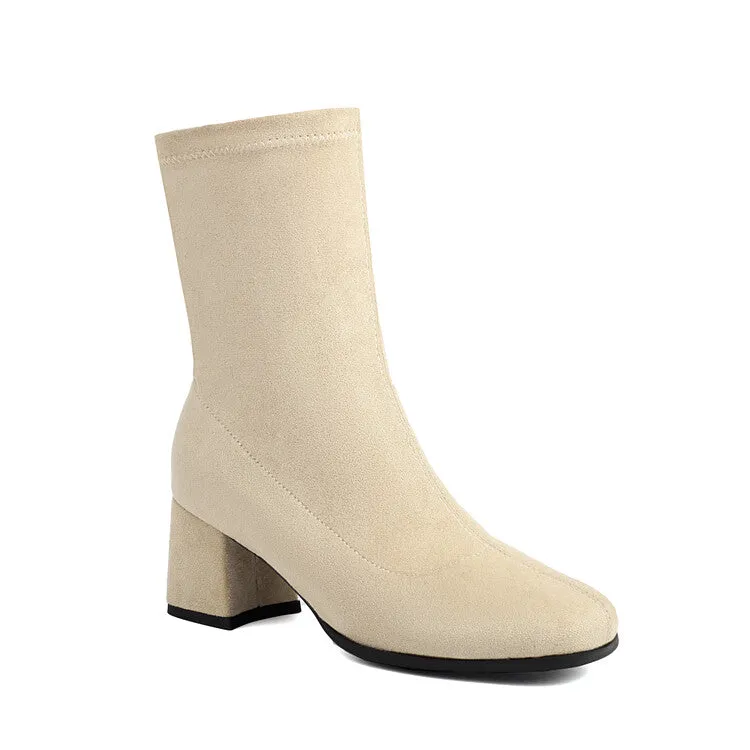 Women's Round Toe Square Heel Short Boots