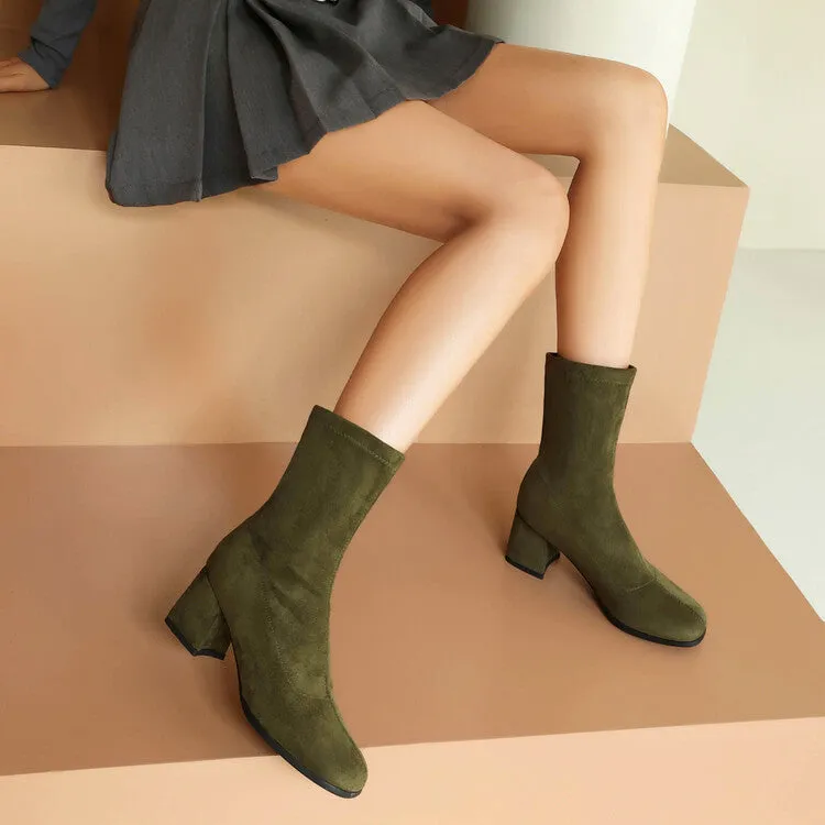 Women's Round Toe Square Heel Short Boots