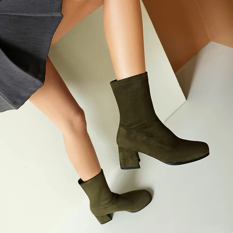 Women's Round Toe Square Heel Short Boots