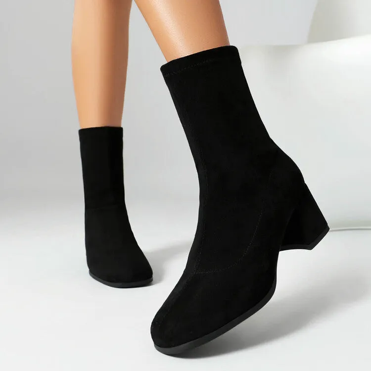 Women's Round Toe Square Heel Short Boots