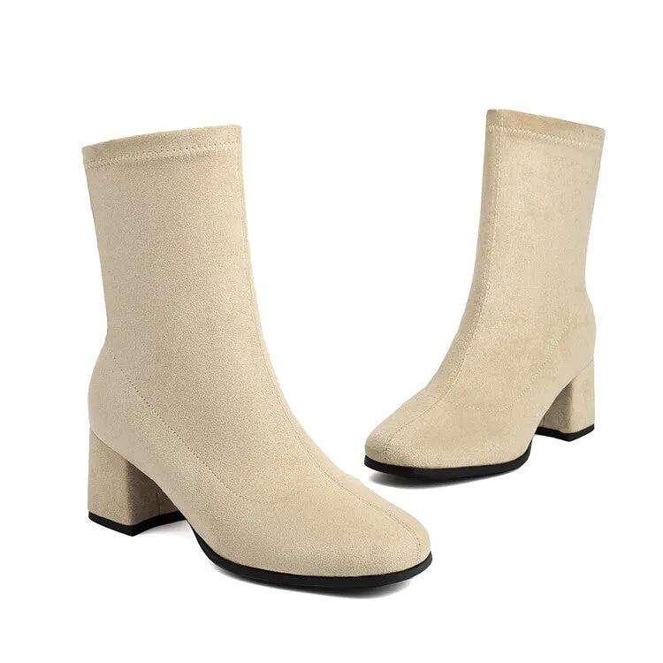 Women's Round Toe Square Heel Short Boots