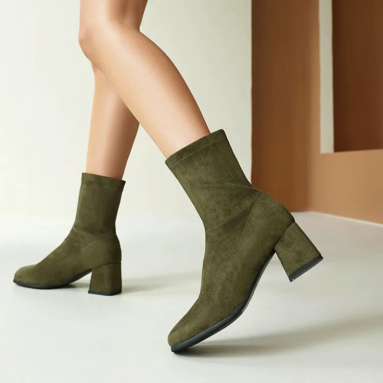 Women's Round Toe Square Heel Short Boots